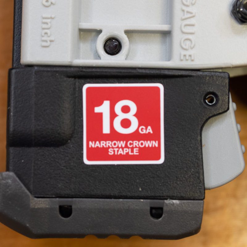 Sticker labeling the Ryobi Brad Nailer