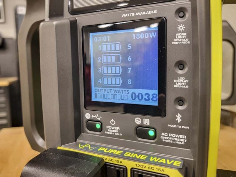 Ryobi 18V Power Station Battery power levels